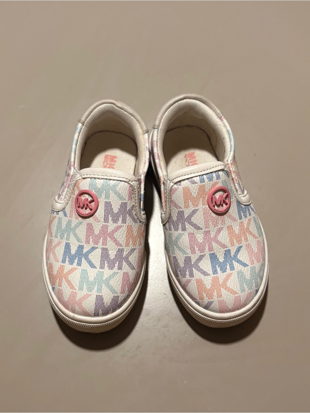 Michael Kors Kids White Slip-On Sneakers with Pastel MK Print